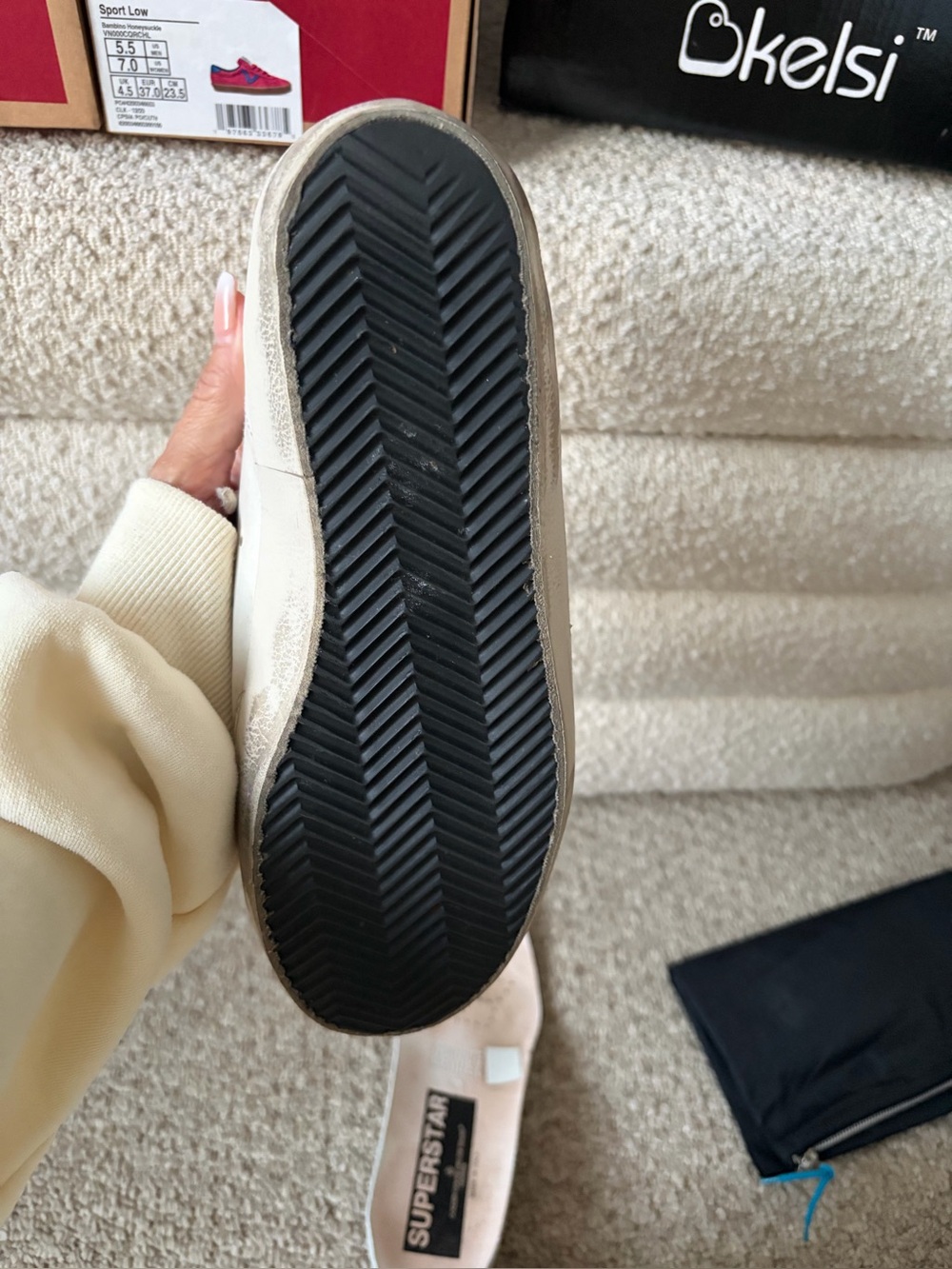 Golden Goose White Leather Sneakers with Taupe Star Accent - Picture 4 of 5